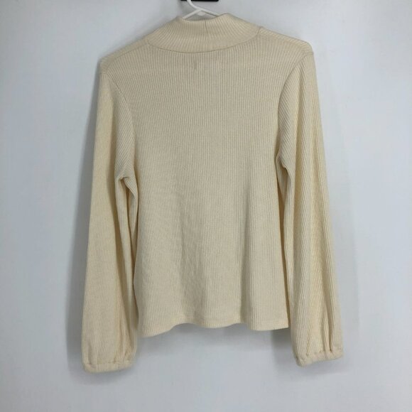 Madewell Offwhite Cream Mock Neck Bubble Sleeve Ribbed Sweater Top size S - Picture 4 of 16